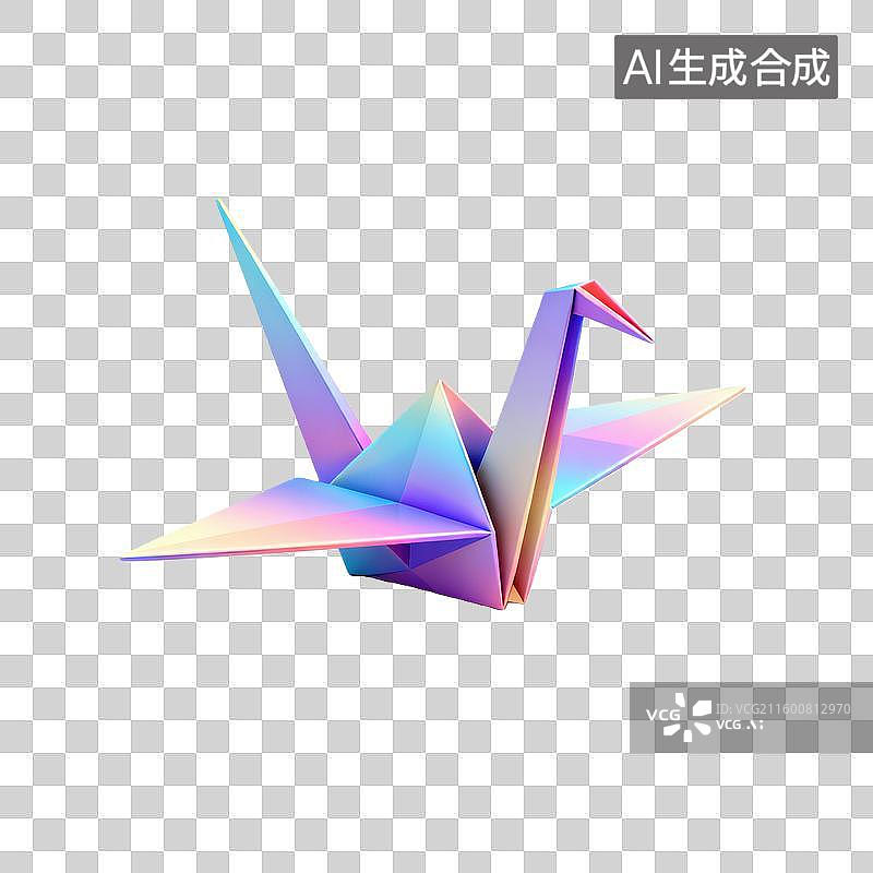 【AI数字艺术】3D镭射风千纸鹤装饰元素几何形体图片素材