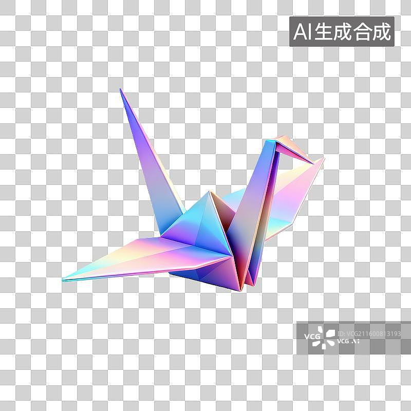 【AI数字艺术】3D镭射风千纸鹤装饰元素几何形体图片素材