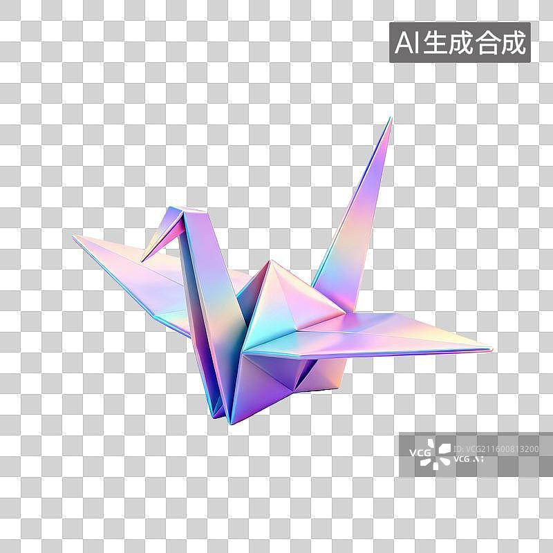 【AI数字艺术】3D镭射风千纸鹤装饰元素几何形体图片素材