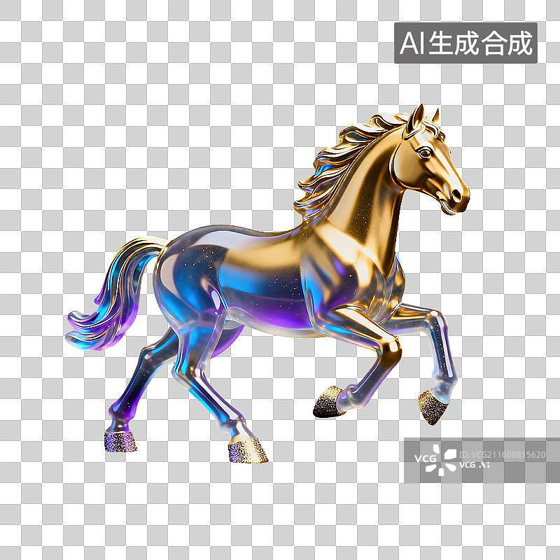 【AI数字艺术】发光骏马创新拟物风格传统与现代元素融合透明元素动物插画设计新年2026年图片素材