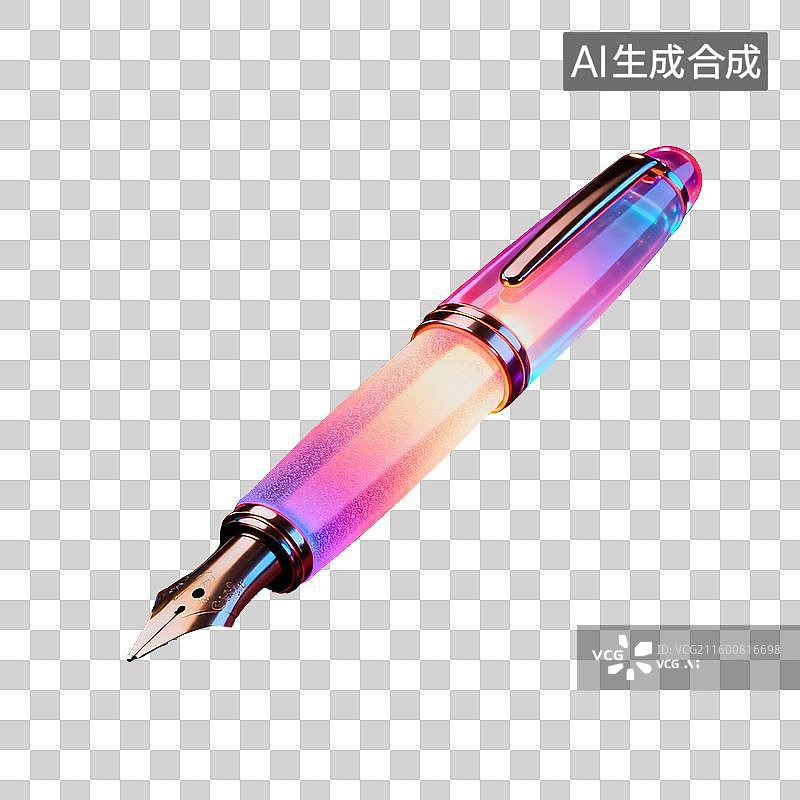 【AI数字艺术】一只半透明珠光磨砂3D钢笔轻拟物设计透明商业插画元素设计文具图片素材