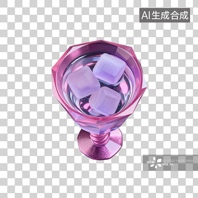 【AI数字艺术】半透明珍珠高脚杯内浮冰块透明元素拟物3D插画设计图片素材
