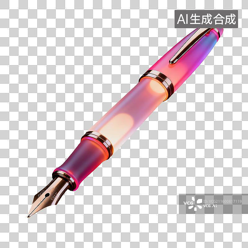 【AI数字艺术】一只半透明珠光磨砂3D钢笔轻拟物设计透明商业插画元素设计文具图片素材