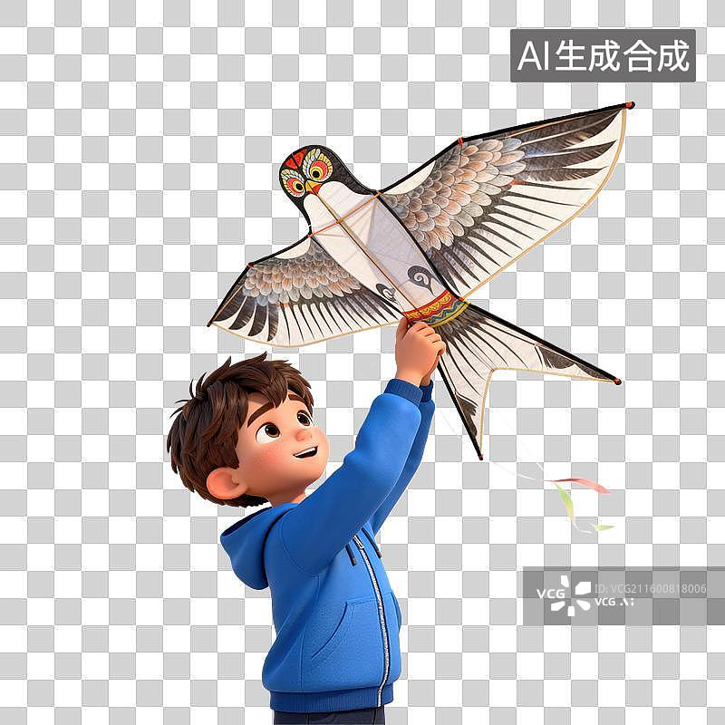 【AI数字艺术】放沙燕风筝的小男孩图片素材