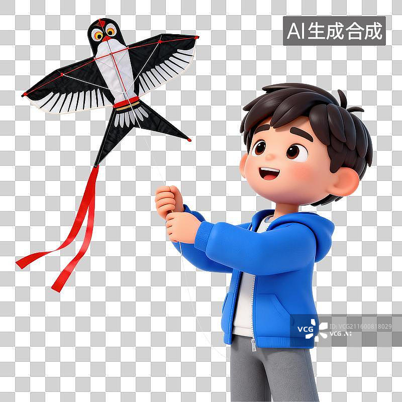 【AI数字艺术】放沙燕风筝的小男孩图片素材
