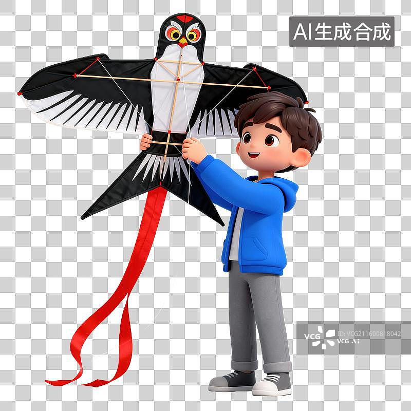 【AI数字艺术】放沙燕风筝的小男孩图片素材