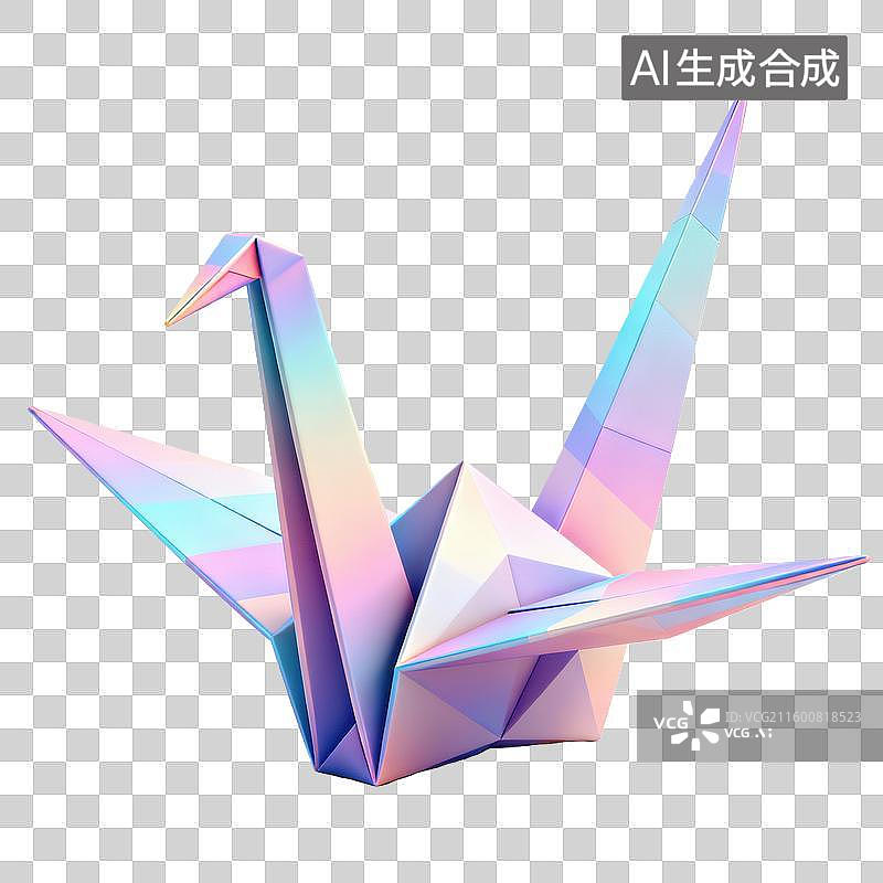 【AI数字艺术】彩色玻璃质感千纸鹤元素图片素材