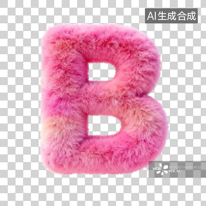 【AI数字艺术】3D立体粉色毛绒材质26个英文字母图片素材