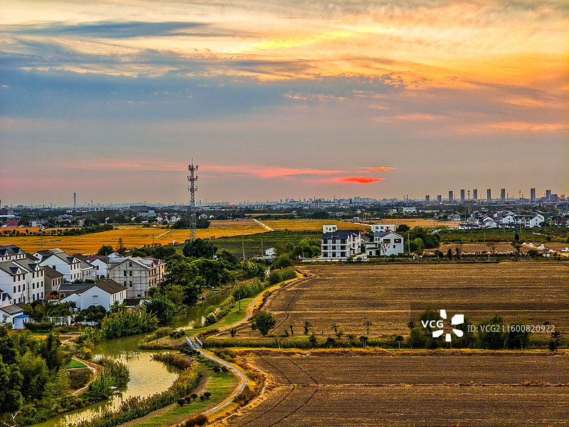 日落时分田园风（拍摄于江苏太仓浏河）图片素材