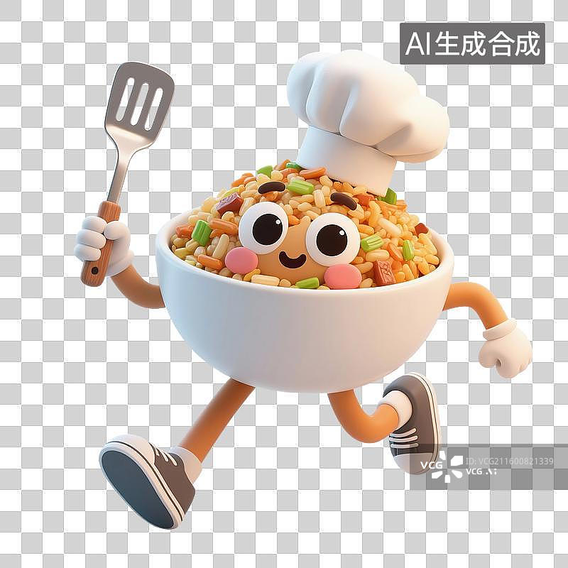 【AI数字艺术】3D渲染卡通炒饭，厨师，烹调，扬州炒饭，蛋炒饭，一碗炒饭，美味食品，免抠元素图片素材