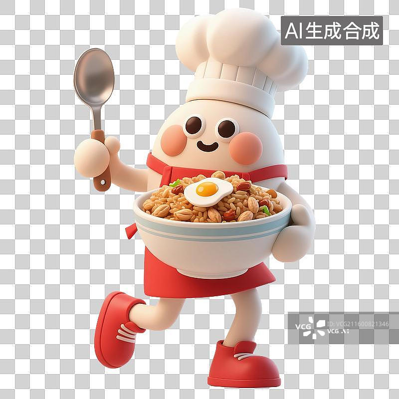 【AI数字艺术】3D渲染卡通炒饭，厨师，烹调，扬州炒饭，蛋炒饭，一碗炒饭，美味食品，免抠元素图片素材
