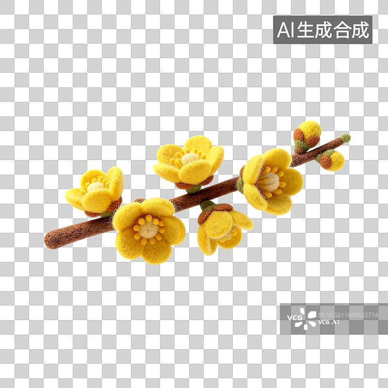 【AI数字艺术】黄色梅花枝的特写图片素材