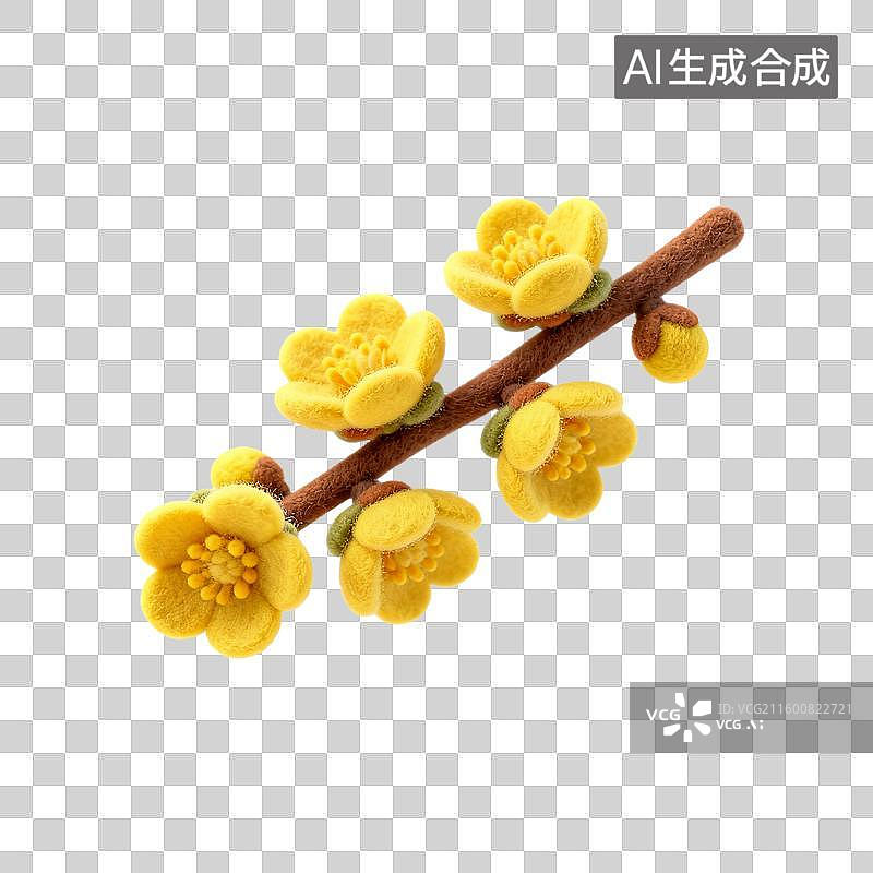 【AI数字艺术】黄色梅花枝的特写图片素材