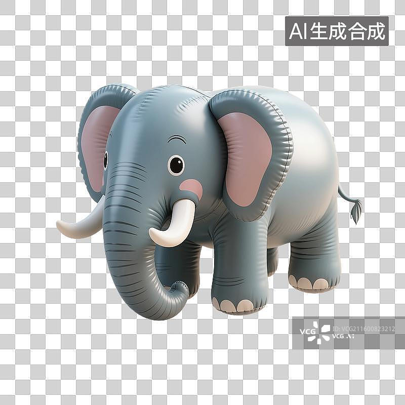 【AI数字艺术】3D渲染卡通动物，膨胀充气风格，充气大象，治愈系，免抠元素图片素材