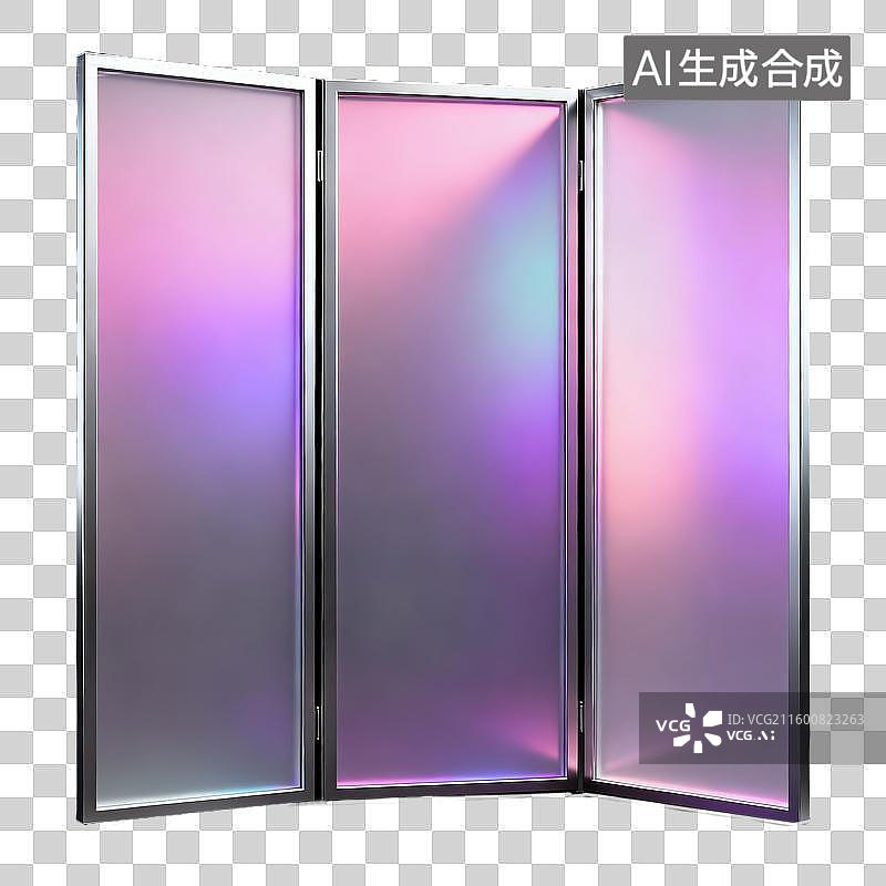 【AI数字艺术】一个装饰性3D隔断屏风半透明珠光磨砂质感商业3D轻拟物风格插画元素设计家具风水图片素材