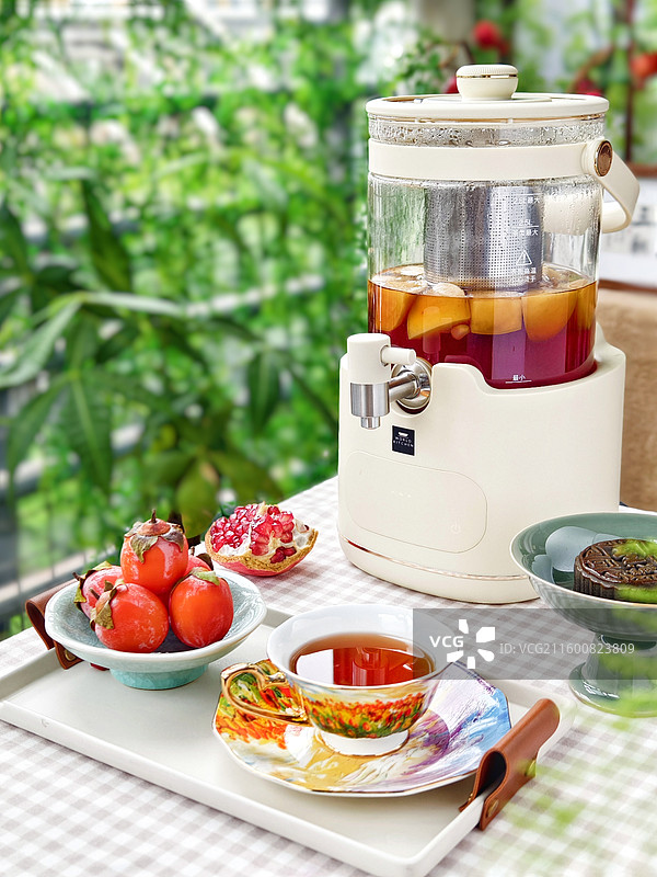 秋日限定下午茶（石榴苹果红茶+柿子）图片素材