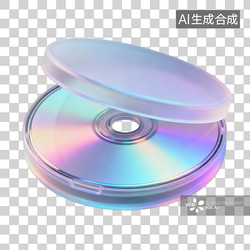 【AI数字艺术】一台3D光盘盒子装着一个光盘复古光碟媒体科技演示文稿及书籍封面半透明珠光磨砂质感商业3D轻拟物风插画图片素材