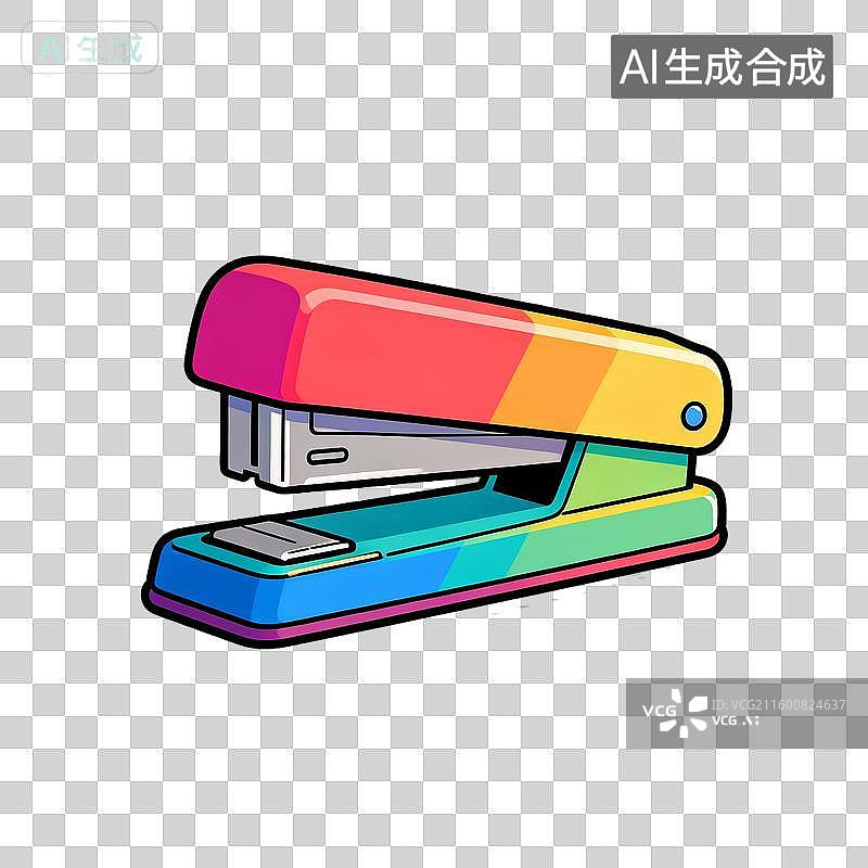 【AI数字艺术】简约2D卡通风格的侧面摆放色彩斑斓订书机图片素材