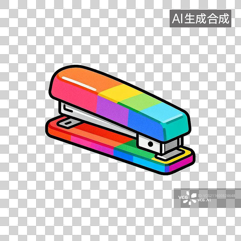 【AI数字艺术】简约2D卡通风格的侧面摆放色彩斑斓订书机图片素材