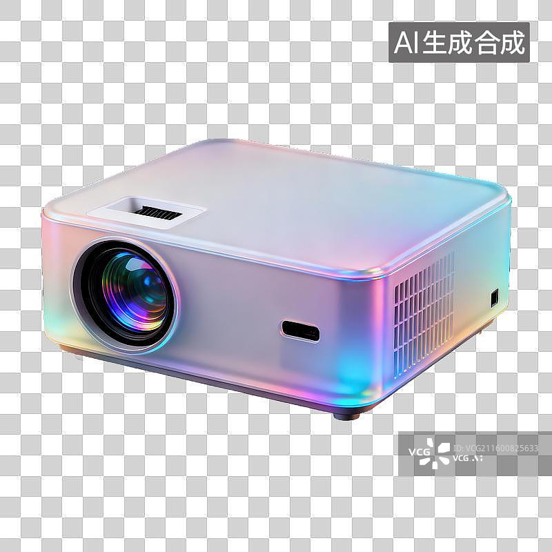 【AI数字艺术】一台3D投影仪半透明珠光磨砂质感商业3D轻拟物风格插画元素新质生产力电器设计图片素材