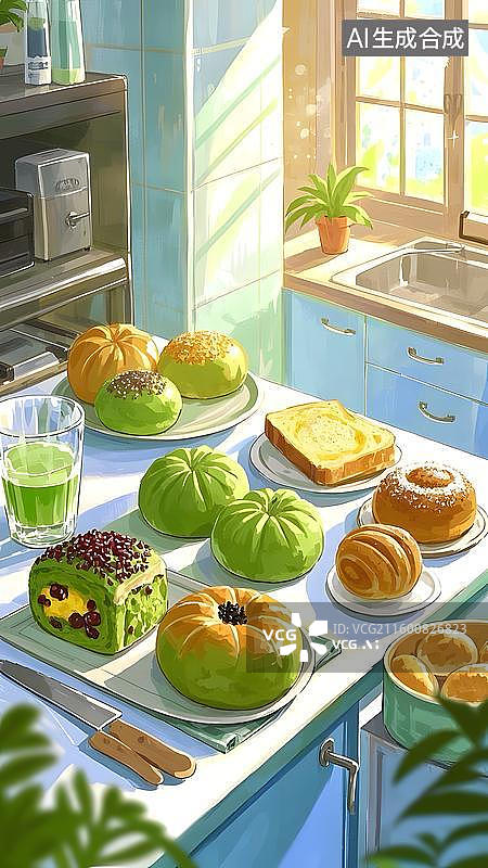 【AI数字艺术】水彩画美味面包图片素材