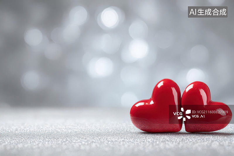 【AI数字艺术】红色爱心银灰背景光影立体静物图图片素材