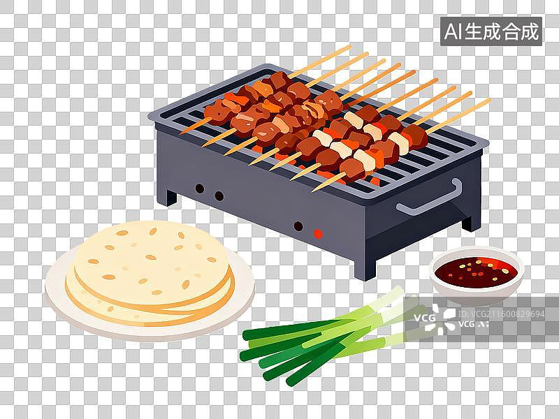 【AI数字艺术】扁平插画中的淄博烧烤场景图片素材