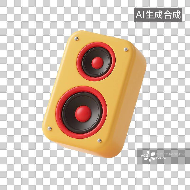 【AI数字艺术】3D渲染，卡通音箱，蓝牙音响，音乐，图形图标，娱乐设备，免抠元素图片素材