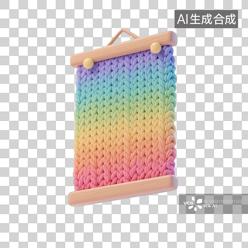 【AI数字艺术】针织风办公用品：3D 彩虹针织挂架设计素材图片素材