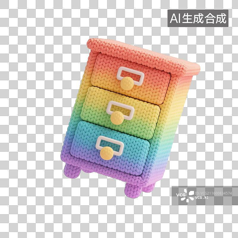 【AI数字艺术】针织风办公用品：3D 彩虹针织抽屉柜设计素材图片素材
