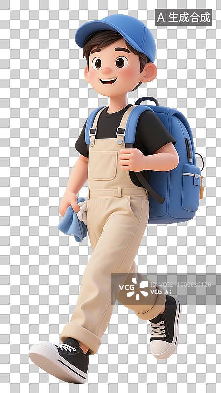 【AI数字艺术】卡通风格，背着包，带着鸭舌帽的保洁人员免扣元素图片素材