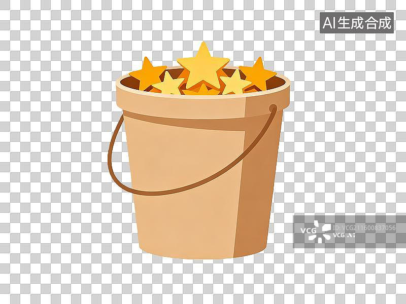 【AI数字艺术】巨大纸桶里盛放星星的扁平插画图片素材