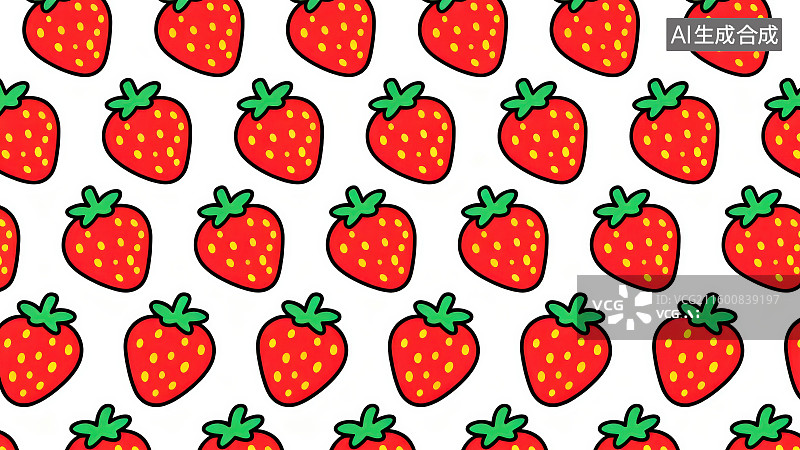 【AI数字艺术】卡通草莓无缝图案背景图片素材