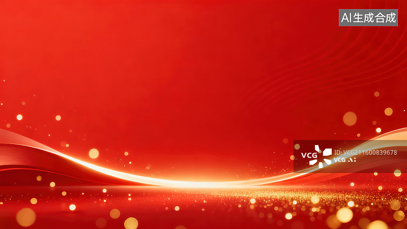 【AI数字艺术】红色条纹线条弯曲流动及闪烁粒子抽象背景，节日新年春节喜庆党建红色背景图图片素材