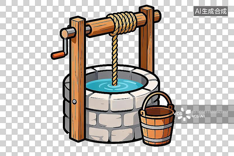 【AI数字艺术】古老木质水井与木桶图片素材