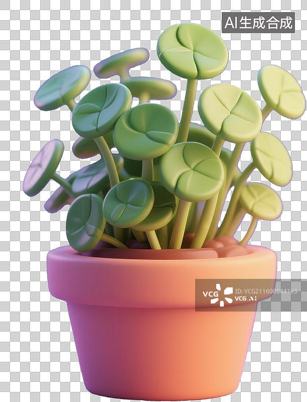 【AI数字艺术】铜钱草盆栽植物装饰图片素材