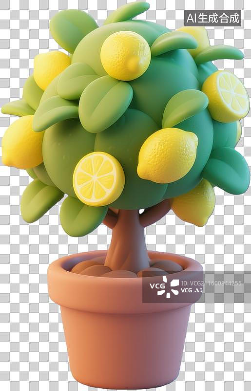 【AI数字艺术】柠檬树盆栽卡通形象图片素材