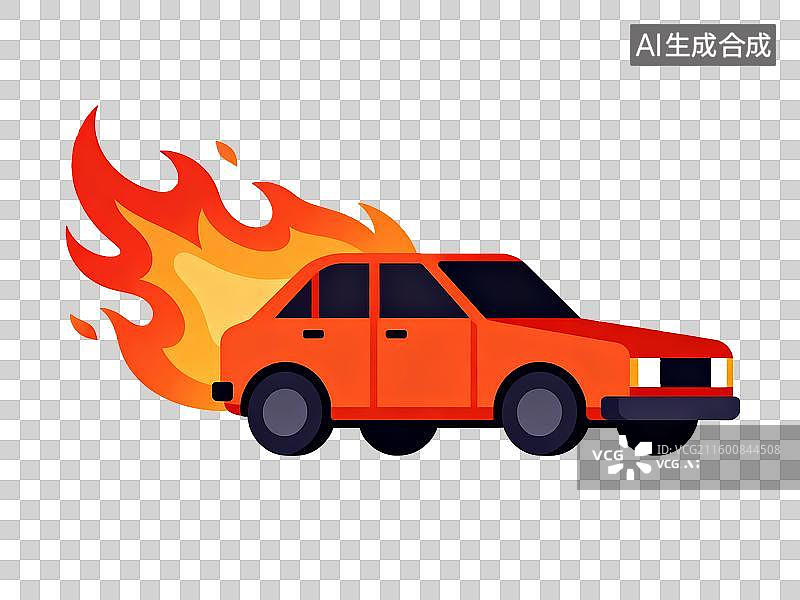 【AI数字艺术】扁平插画风格的冒火汽车图片素材
