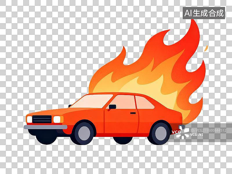 【AI数字艺术】扁平插画风格的冒火汽车图片素材