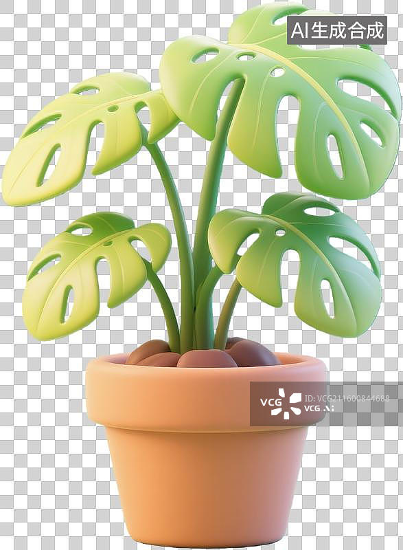 【AI数字艺术】卡通龟背竹盆栽植物图片素材