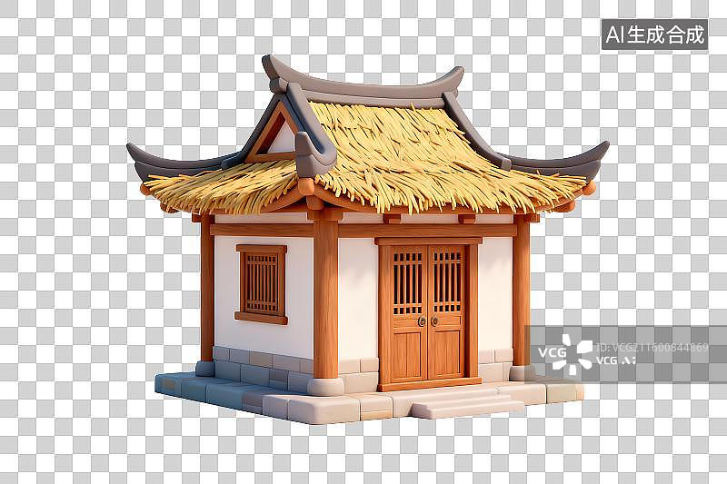 【AI数字艺术】传统中式茅草顶小屋图片素材