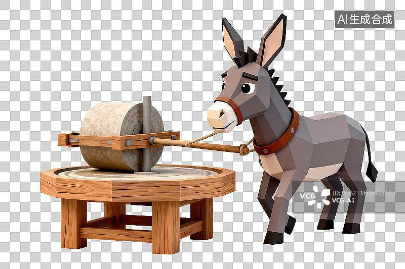 【AI数字艺术】拉石磨的卡通毛驴图片素材