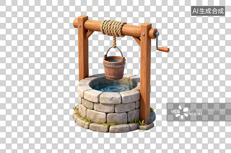 【AI数字艺术】传统木质水井带水桶图片素材