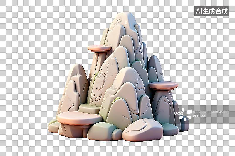 【AI数字艺术】卡通风格石山与小平台图片素材