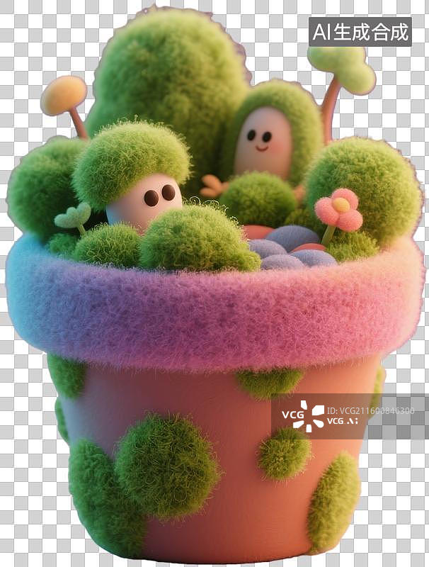 【AI数字艺术】可爱绒毛盆栽小精灵图片素材