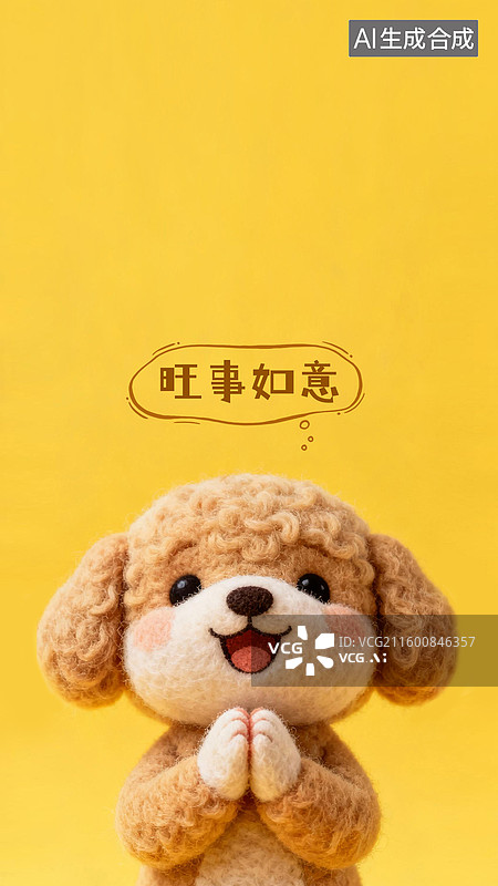 【AI数字艺术】十二生肖3D材质羊毛毡温馨许愿壁纸泰迪犬图片素材