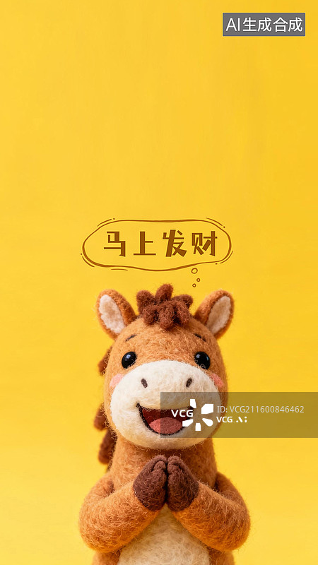 【AI数字艺术】十二生肖3D材质羊毛毡温馨许愿壁纸马图片素材