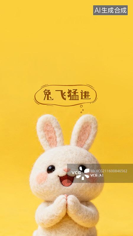 【AI数字艺术】十二生肖3D材质羊毛毡温馨许愿壁纸兔子图片素材