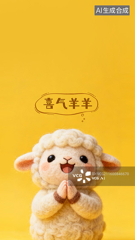 【AI数字艺术】十二生肖3D材质羊毛毡温馨许愿壁纸小羊图片素材
