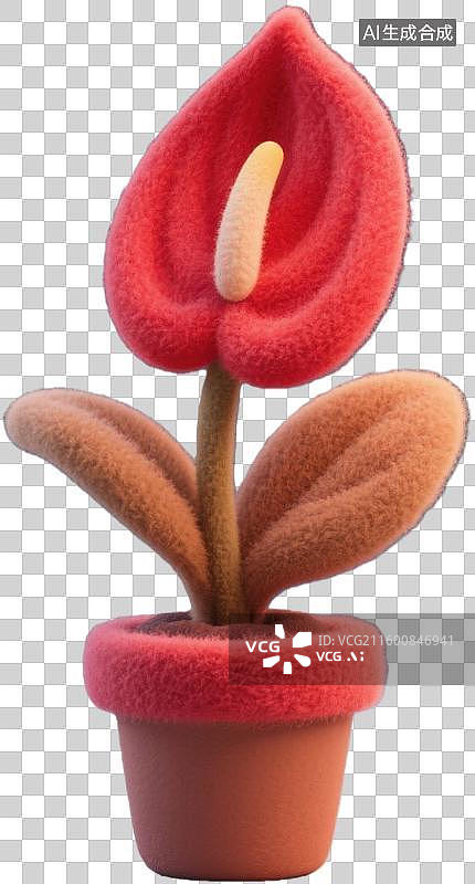 【AI数字艺术】绒毛红掌盆栽植物图片素材